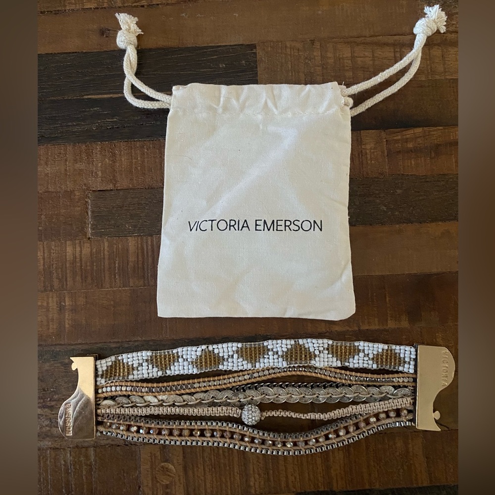 Victoria Emerson Mixed Media, Metallic Gold Clap, Cuff Bracelet. One Size.
